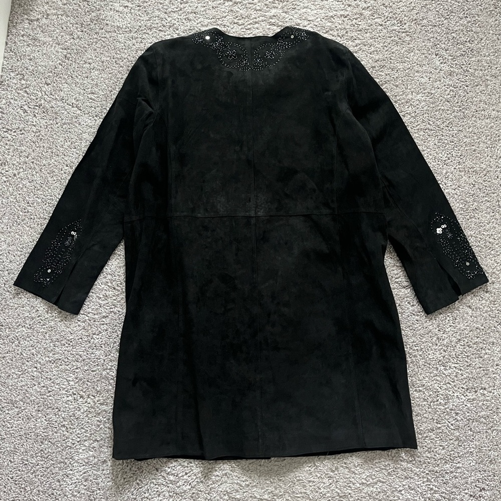 Avanti Suede Beaded Jacket sz 1X leather boho black duster holiday NYE long line - Picture 5 of 5